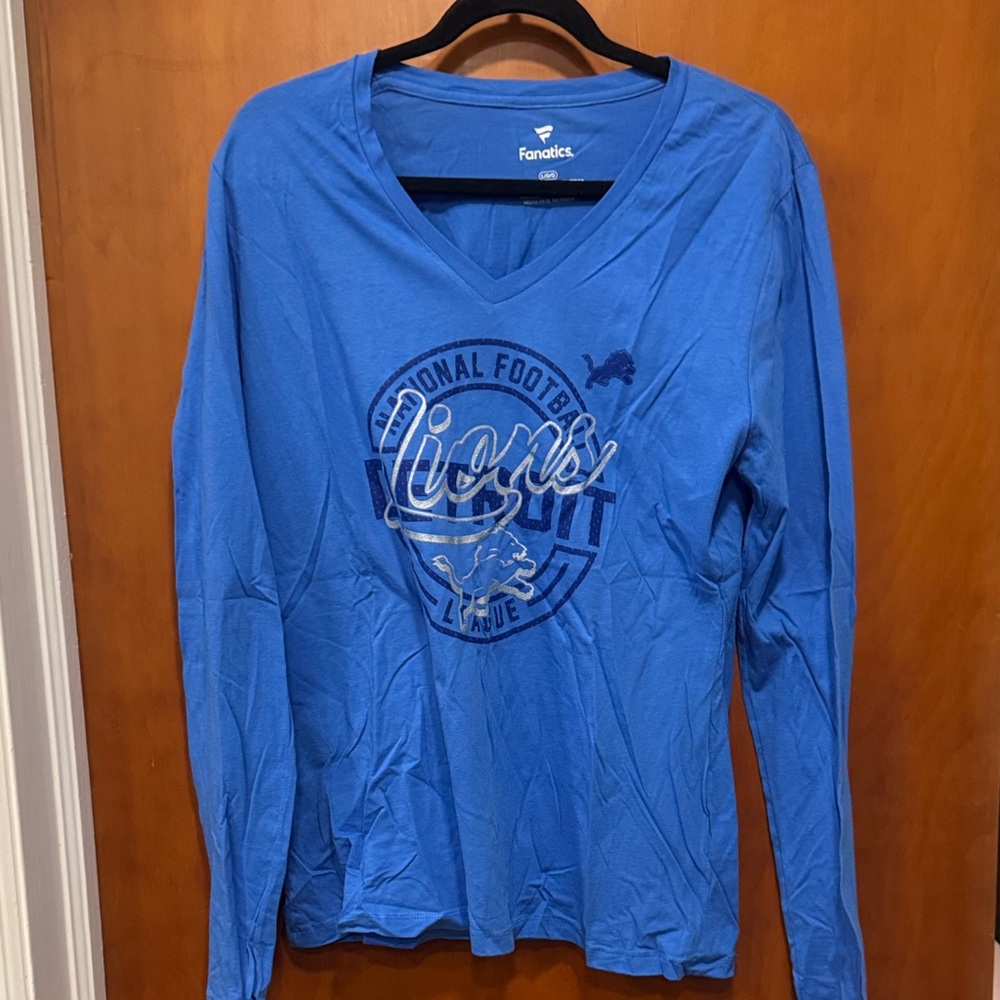 Fanatics Blue Detroit Lions V-Neck Long Sleeve Shirt